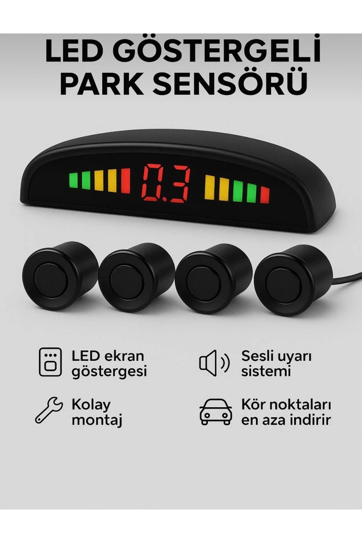 SİSA SENİSTESENAL Dijital Ekranlı Araç Park Sensörü Ses Ikazlı 22 Mm Siyah Sensör Göz Pmx