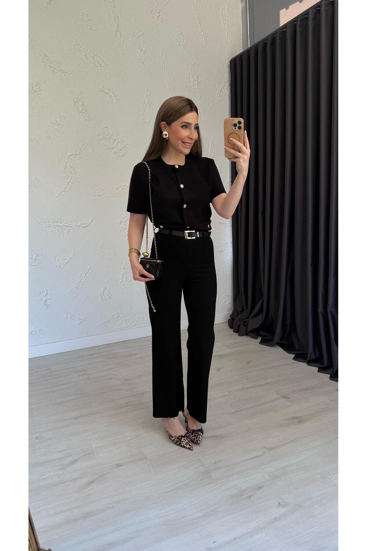 elif teke  Likralı Kendinden Kemerli Jean Siyah - Görsel 3