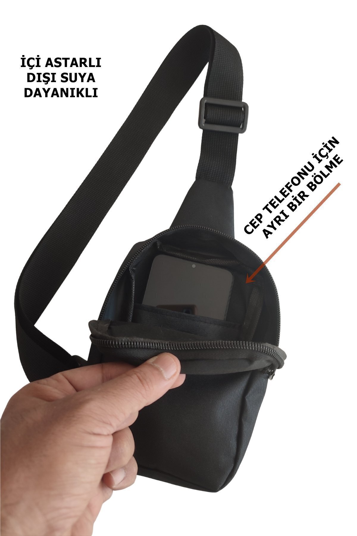 Outlet Çarşım Düz Siyah Iki Bölmeli Çapraz Omuz Erkek Çanta Göğüs Çantası Bodybag görsel 4