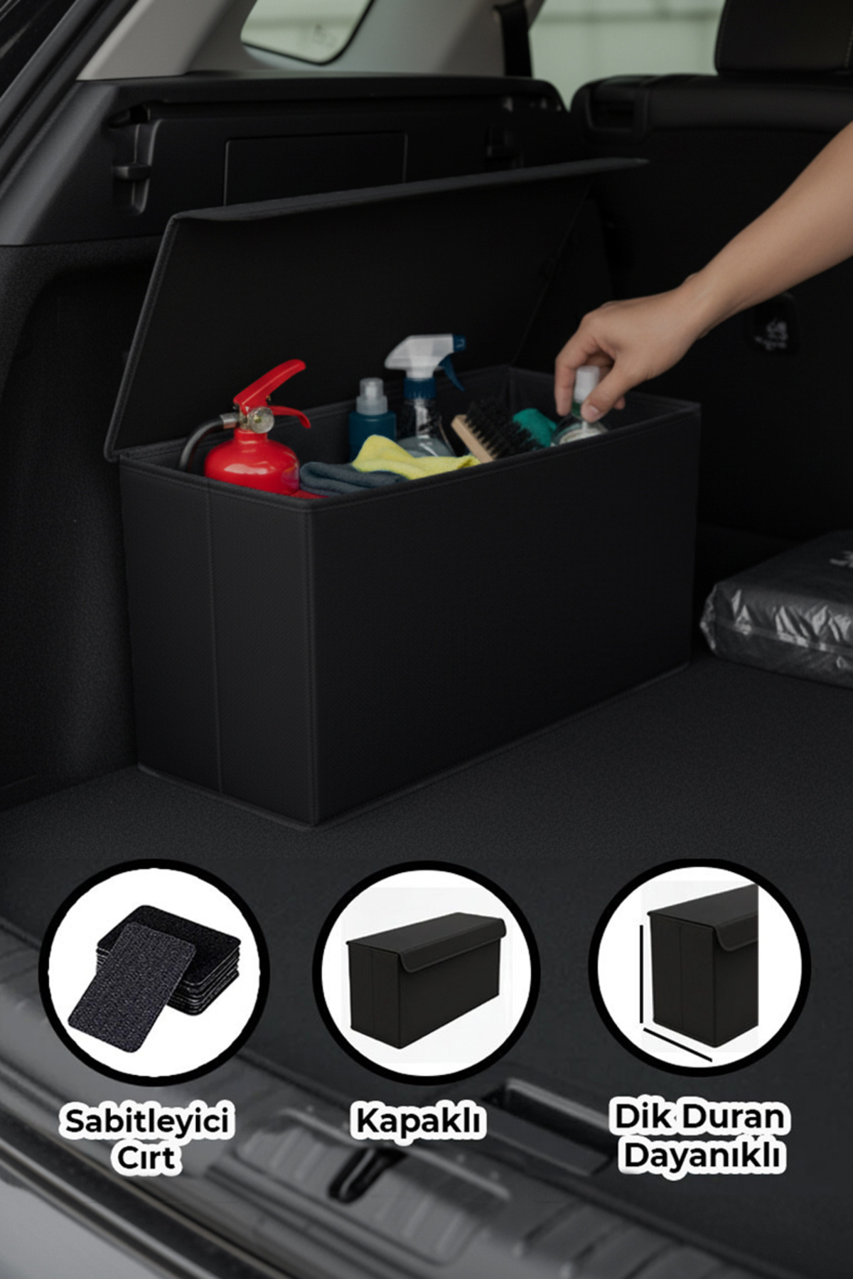 PH Prendi Home Araba Bagaj Çantası – Oto Bagaj Organizer Kapaklı Cırtlı Düzenleyici 50x25x15