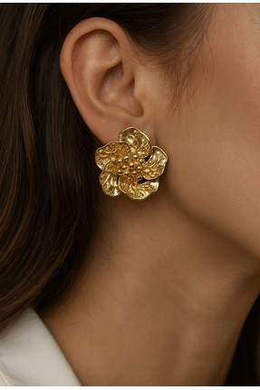 JEWELRY Çelik Kabartmalı Çiçek Küpe