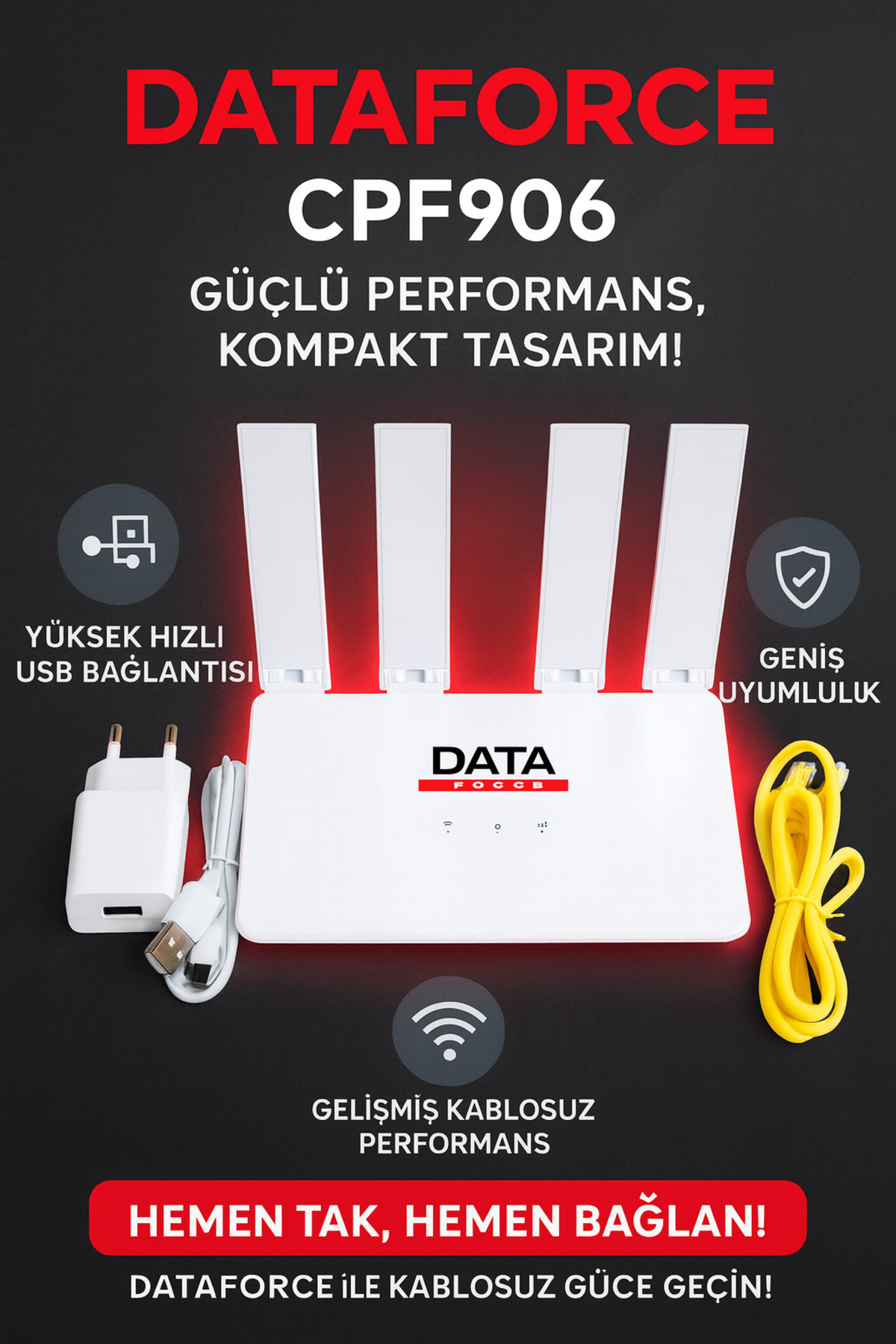 DataForce 4G Sim Kartlı 4 Anten 1 PORT Taşınabilir Router Wifi