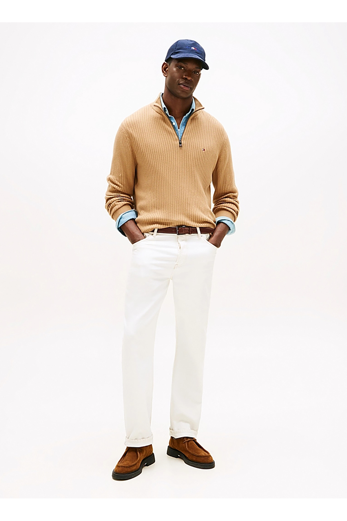 تامی هیلفیگر پلیور مردانه قهوه‌ای معمولی یقه گرد MW0MW40448GV7_PIMA CTN CASH STRUCTU