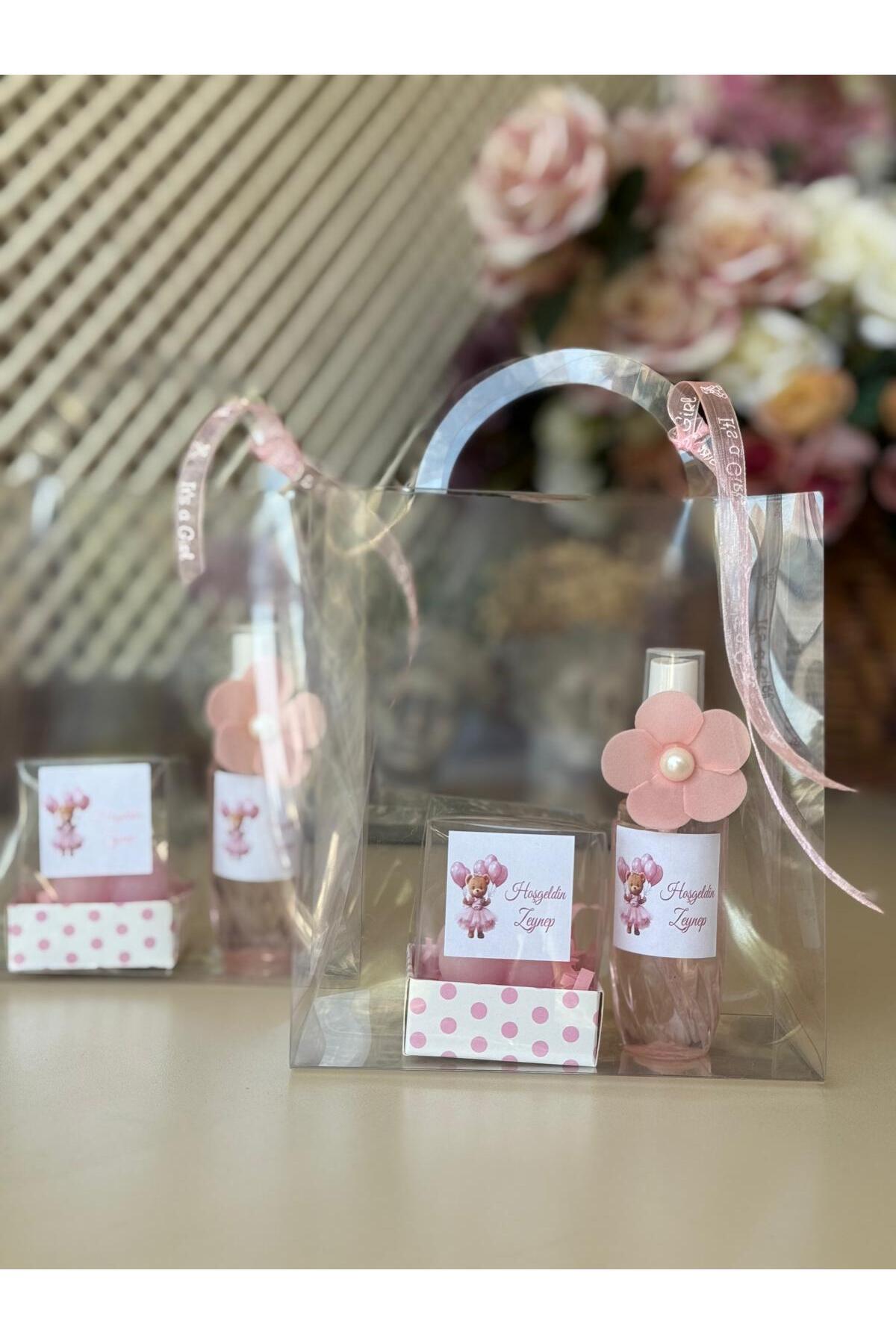 cacagift design Hediyelik Çantalı Kolonya ve Mum Seti 10 Adet (Bebek Doğum ve Doğum Günü) fotoğrafı 3 (önizleme)