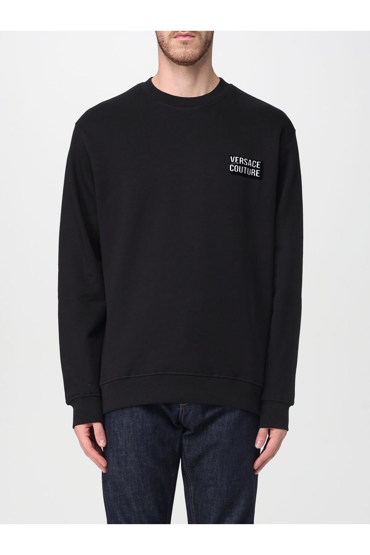 ورساچه سویشرت مردانه طرح لوگو، یقه گرد، آستین بلند، ۱۰۰٪ پنبه، مشکی، کد ۷۹GAIP02CF01P