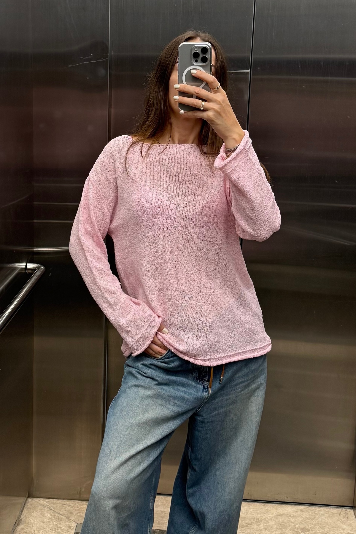 Noi Belis  Basic Oversize Kayık Yaka Dokulu Triko Kazak AW25KZ0032 - Görsel 6