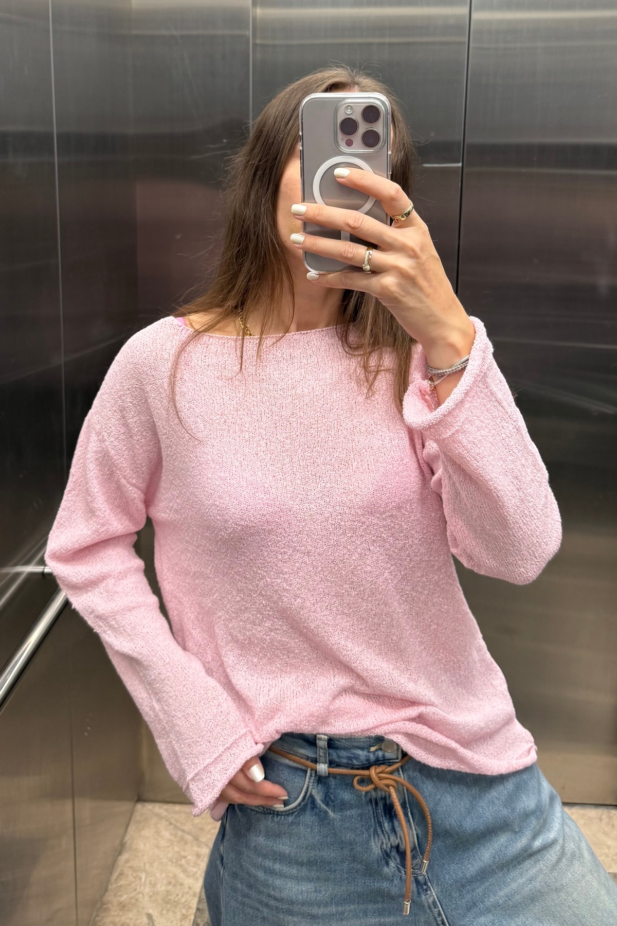 Noi Belis  Basic Oversize Kayık Yaka Dokulu Triko Kazak AW25KZ0032 - Görsel 4