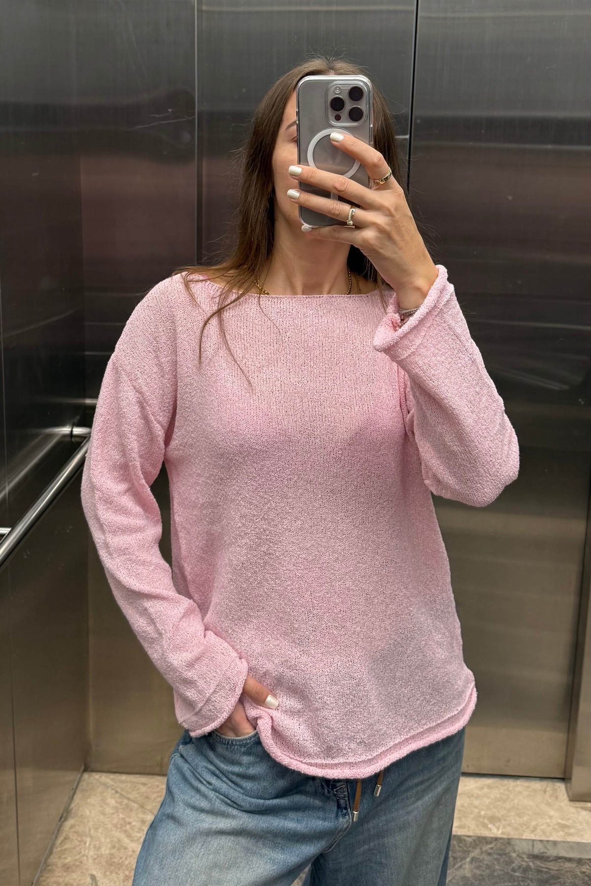 Noi Belis  Basic Oversize Kayık Yaka Dokulu Triko Kazak AW25KZ0032 - Görsel 8