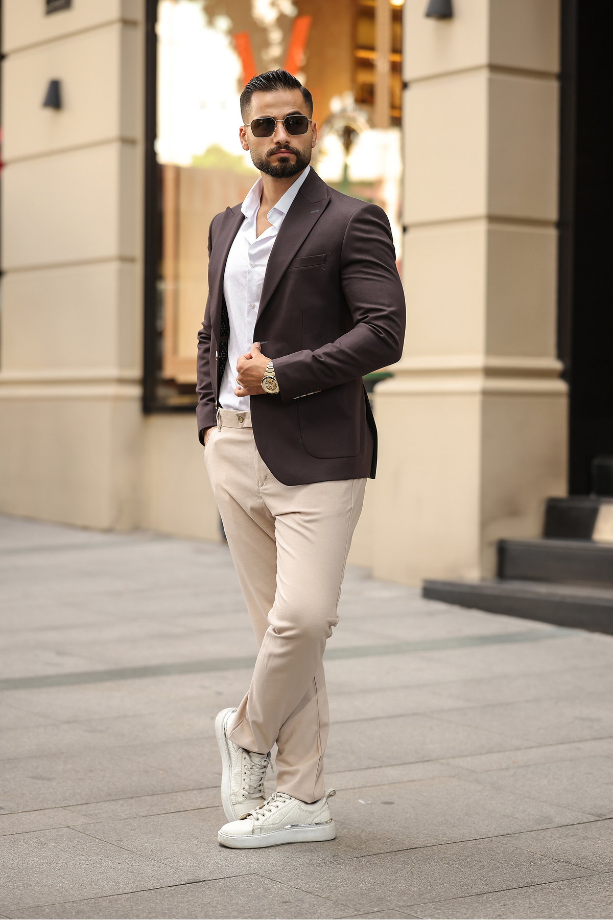 BERDA  İTALYAN STİL SLİM FİT SİVRİ YAKA ERKEK TEK CEKET ACI KAHVERENGİ - Görsel 3