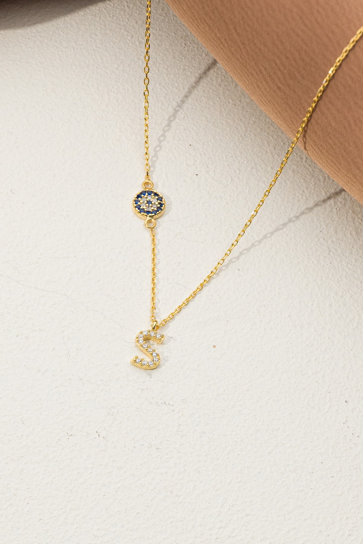 ZAHAP GOLD Nazar Detaylı 925 Gümüş Kişiye Özel Harf Kolye - S Harfli Kolye görsel 3