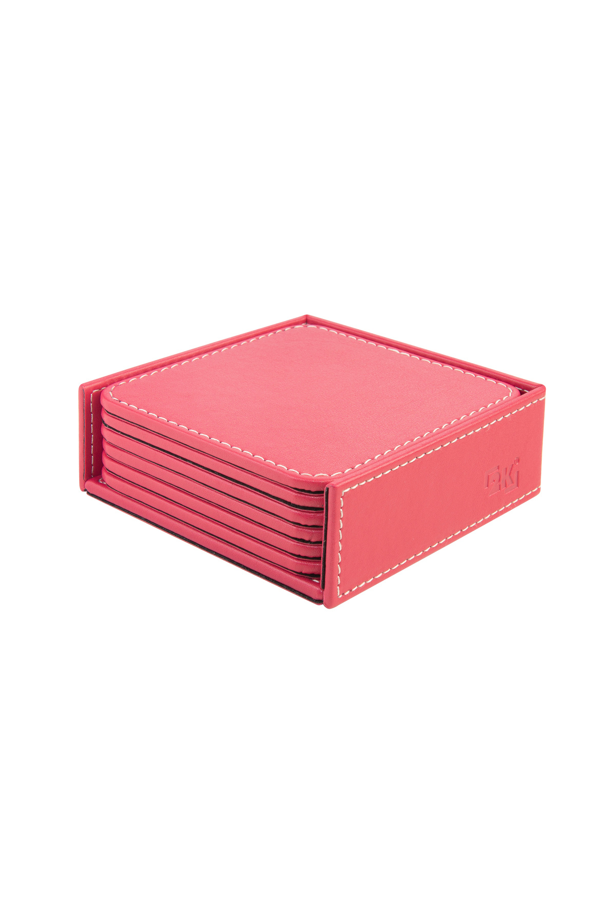 2K Bardak Altlığı,6’lı Set,Masaüstü Kare Cup Coaster,Vegan Suni Deri,11x11 cm.,Fuşya