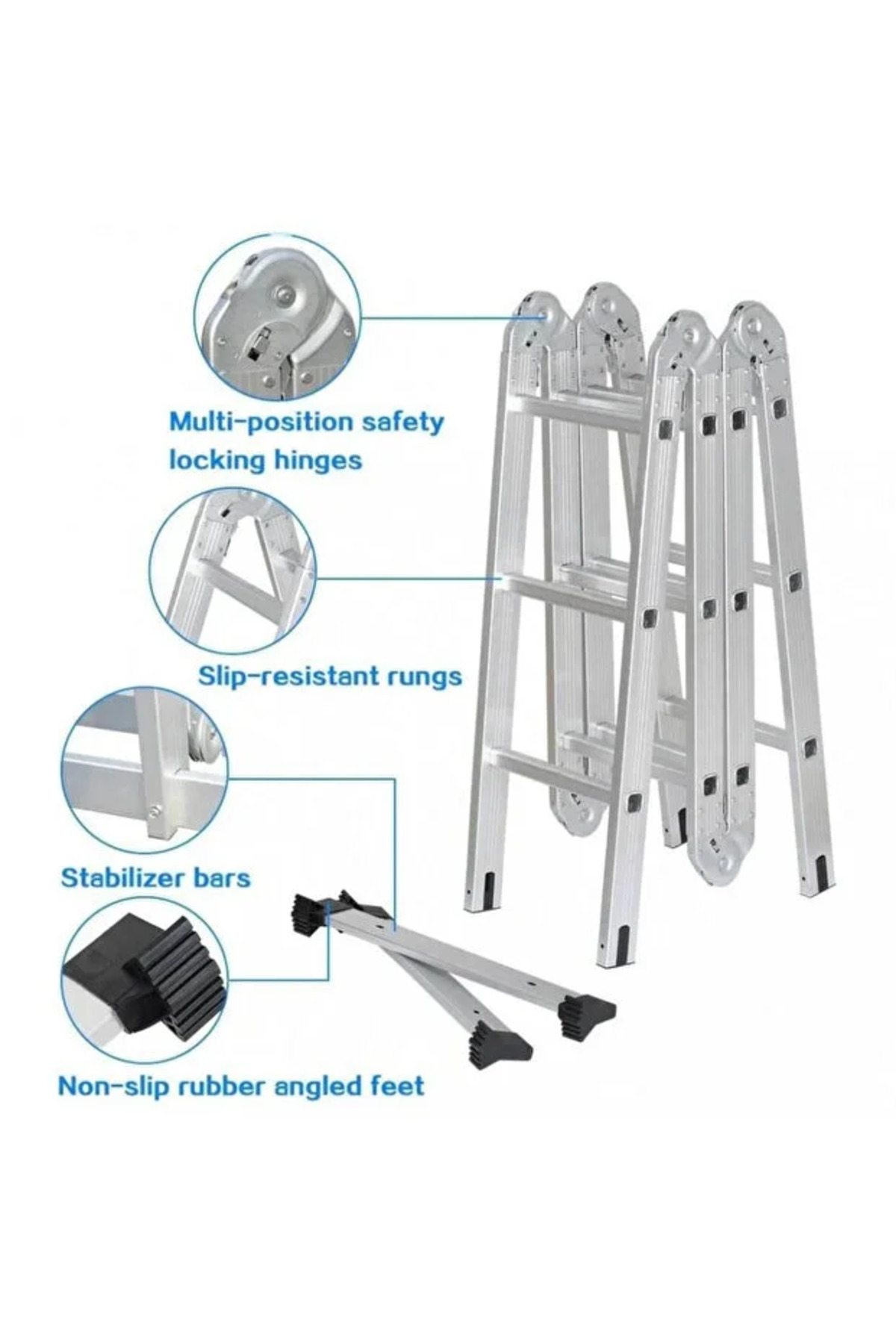 سلم قابل للطي متعدد الأغراض يحتوي على 12 درجًا