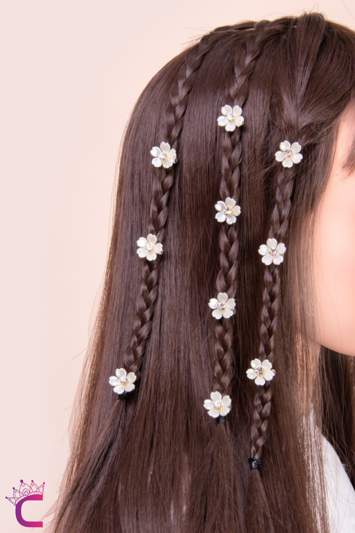 10 Pieces White Flower Gemstone Snap Clip Braid Hair Ornament - Young Girl Ornament Buckle Earrings Metal