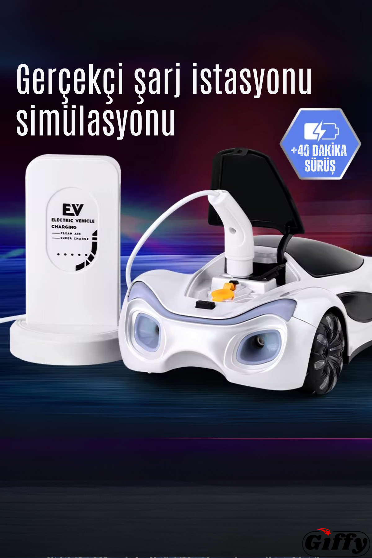 giffy Oyuncak Uzaktan Kumandalı Şarjlı Elektrikli Araba 4X4 Şarj İstasyonlu Led Işıklı Sesli Müzikli RC fotoğrafı 2 (önizleme)