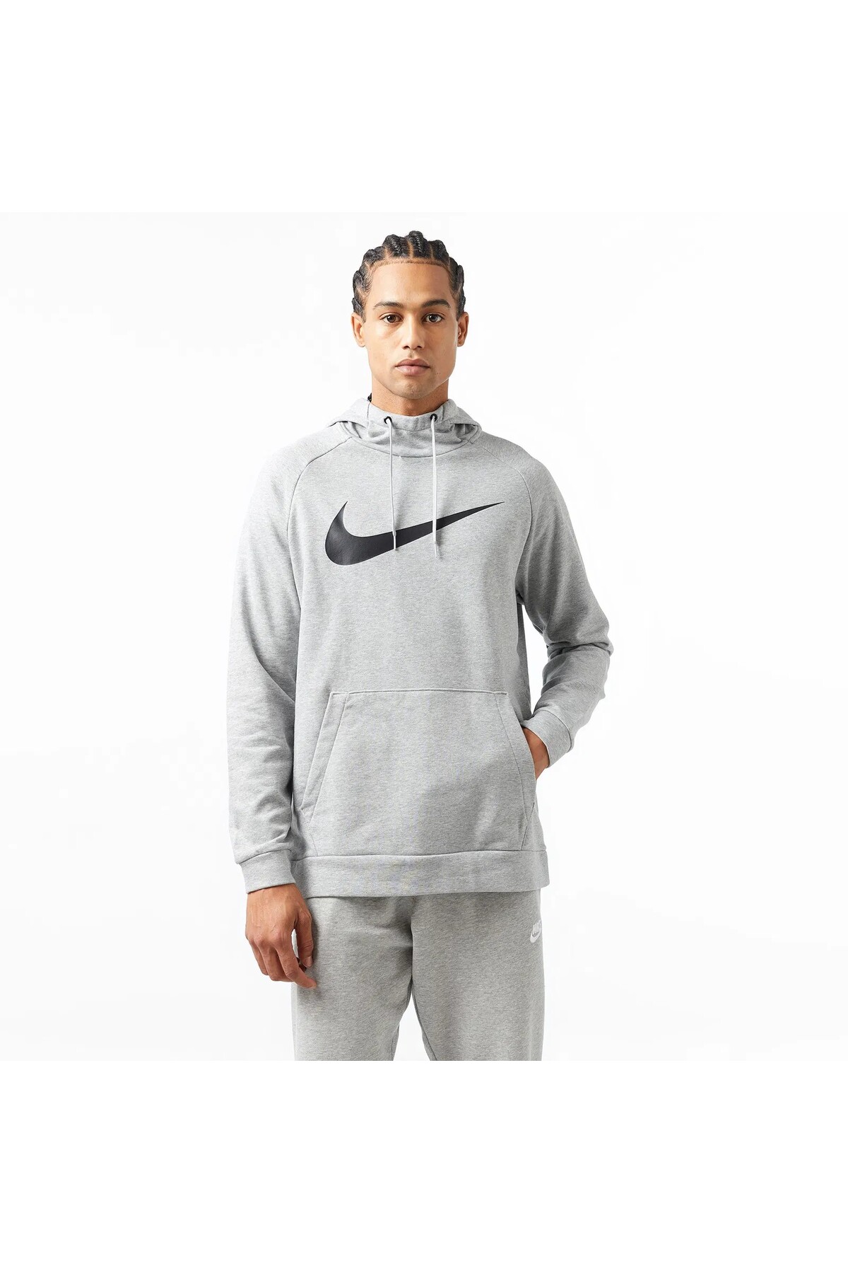 سویشرت کلاه‌دار خاکستری مردانه Dri-Fit Swoosh نایکی سویشرت اسپرت Nike