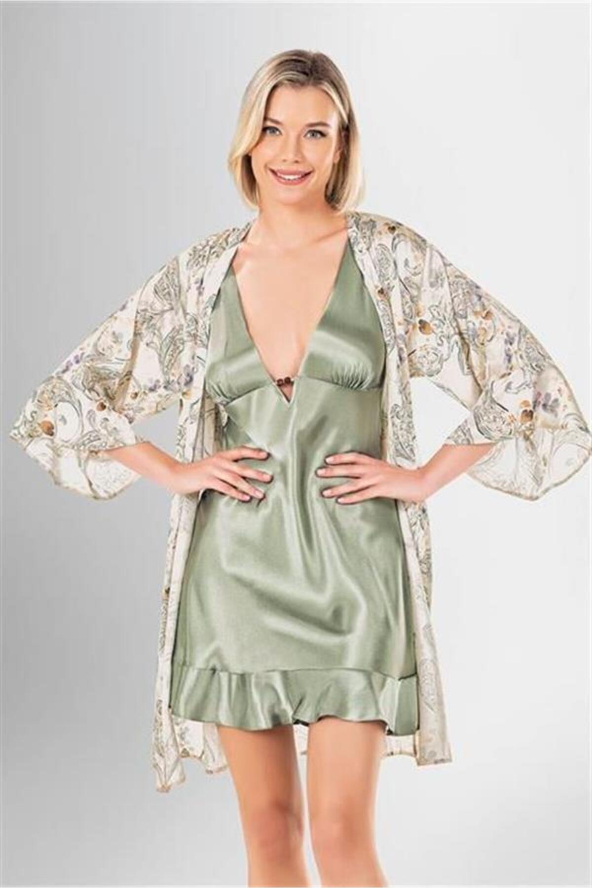 CHI'LA Collection 2 li Kısa Sabahlık Takımı Desenli