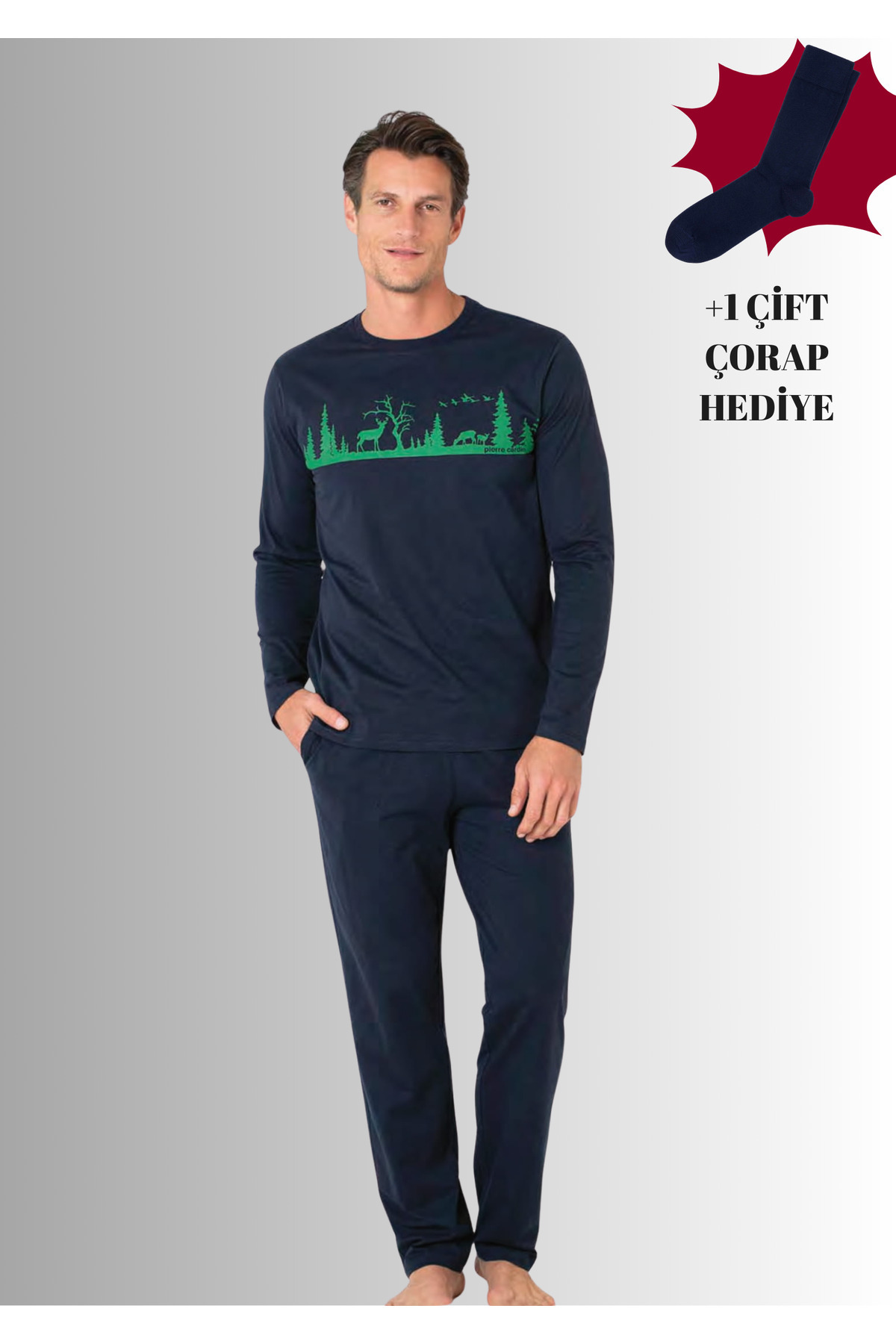 پیر کاردین ست لباس خواب آستین بلند یقه گرد ۱۰۰٪ پنبه (بدون جوراب)