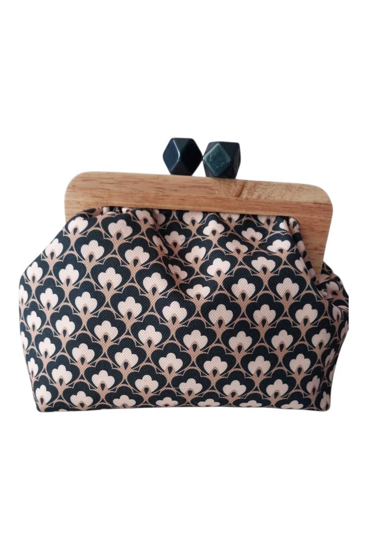 handedizayn Ahşap Burslu Damla Desenli Zincir Askılı Kadın El Omuz Çantası Clutch
