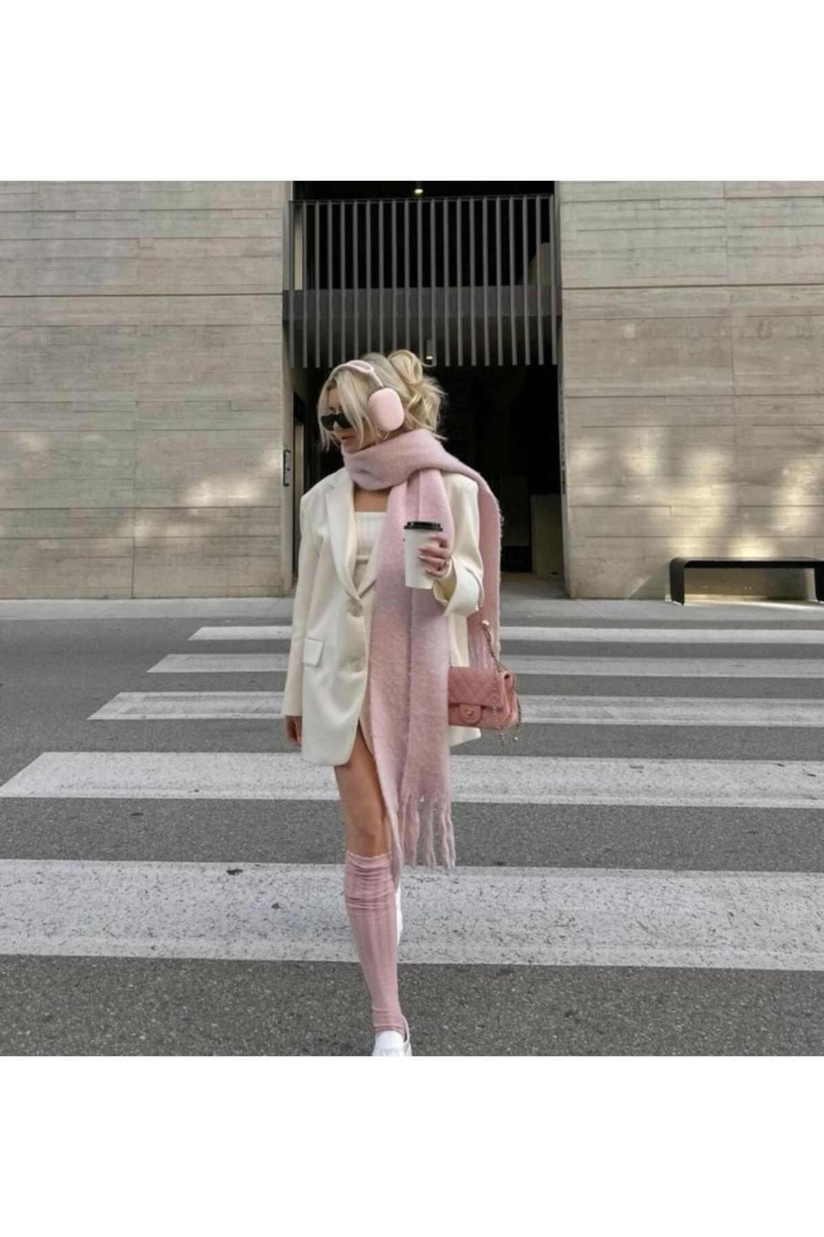 WearflawlessKışlık Soft Yumuşak Buklet Pembe Atkı, Yılbaşı hediyesi, Kışlık Hediye görsel 4