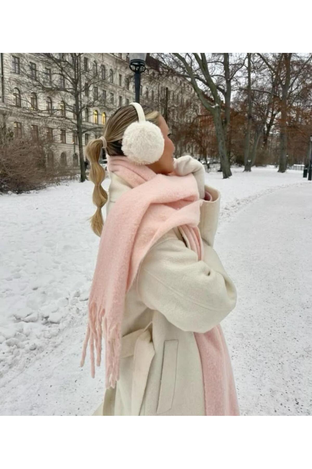 WearflawlessKışlık Soft Yumuşak Buklet Pembe Atkı, Yılbaşı hediyesi, Kışlık Hediye görsel 5