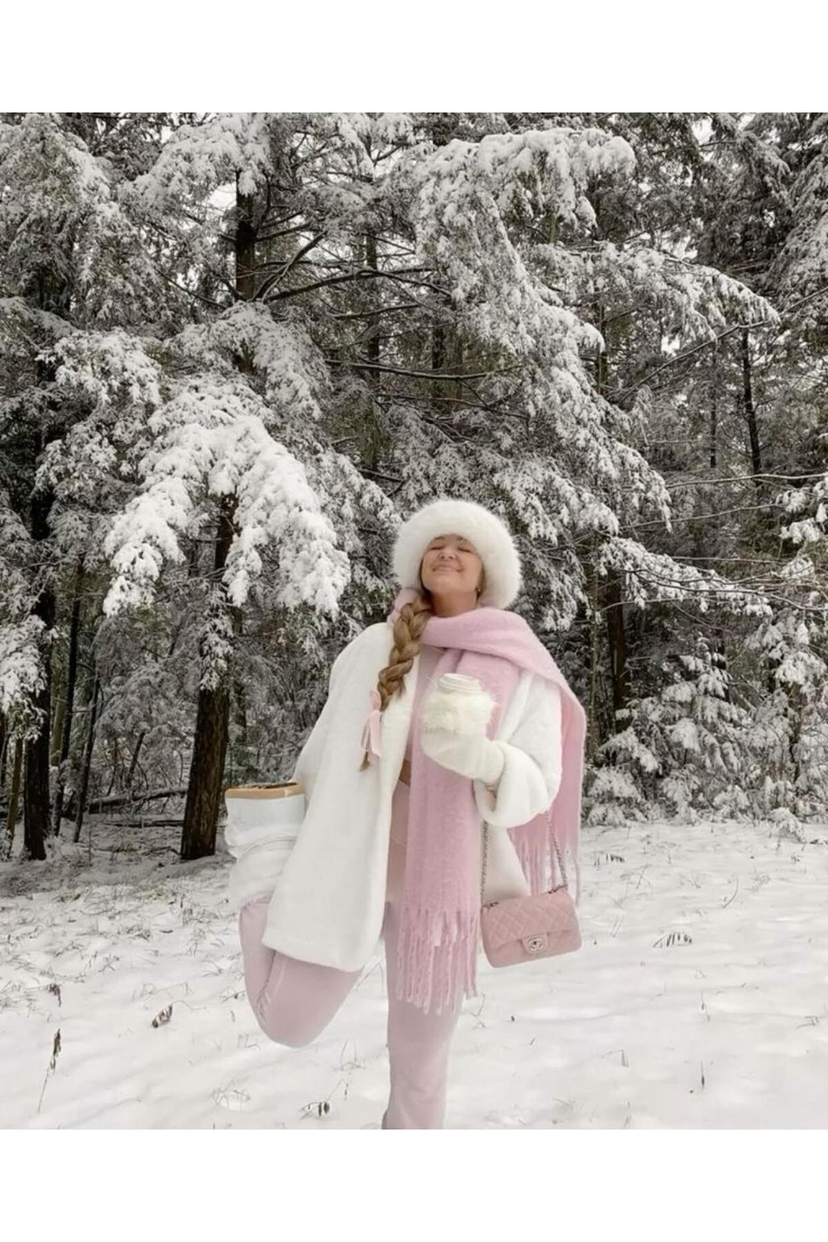 WearflawlessKışlık Soft Yumuşak Buklet Pembe Atkı, Yılbaşı hediyesi, Kışlık Hediye görsel 2