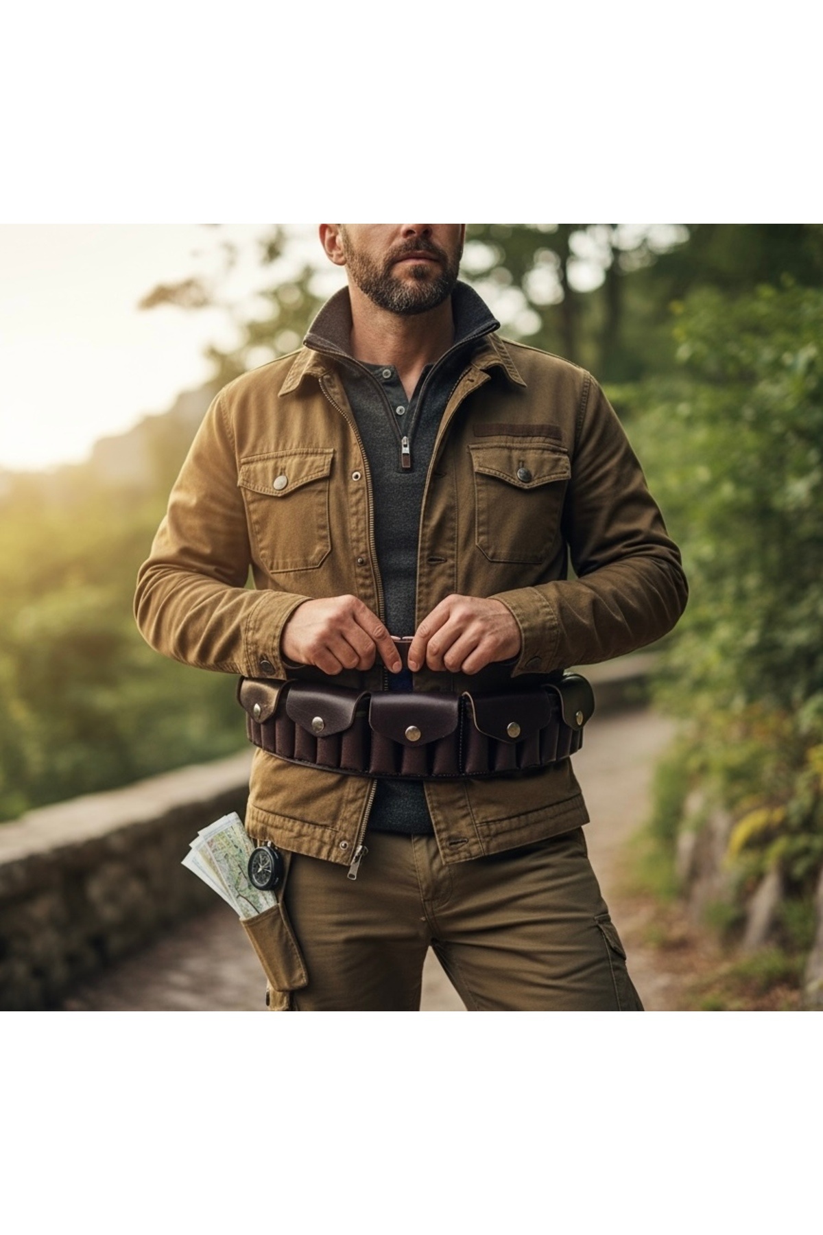 UYĞURCA Kahverengi Suni Deri Kapaklı Fişeklik - 30 Fişek Kapasiteli - 12 KALİBRE