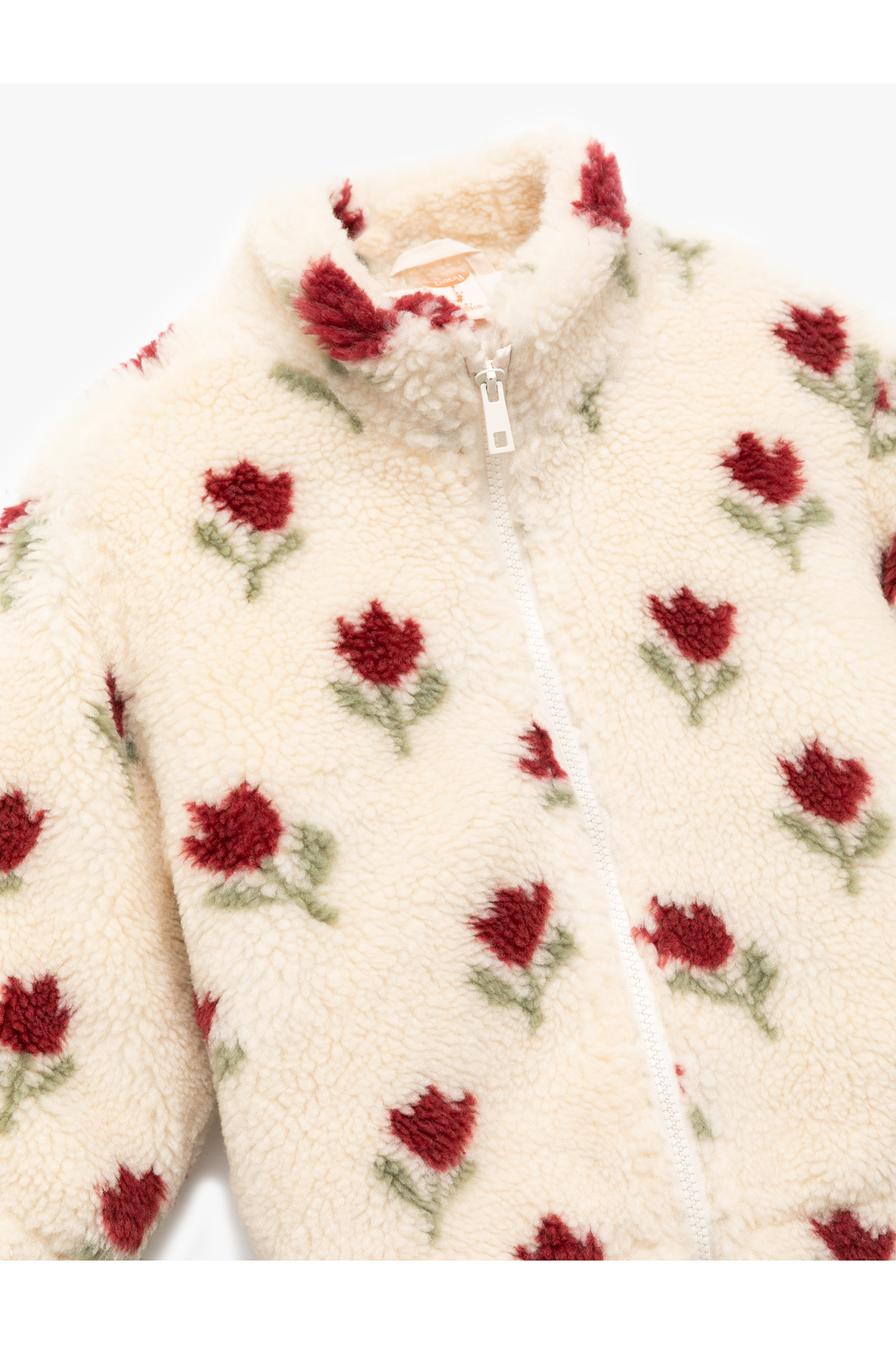 Koton Fermuarlı Dik Yaka Uzun Kollu Çiçekli Polar Ceket fotoğrafı 3 (önizleme)