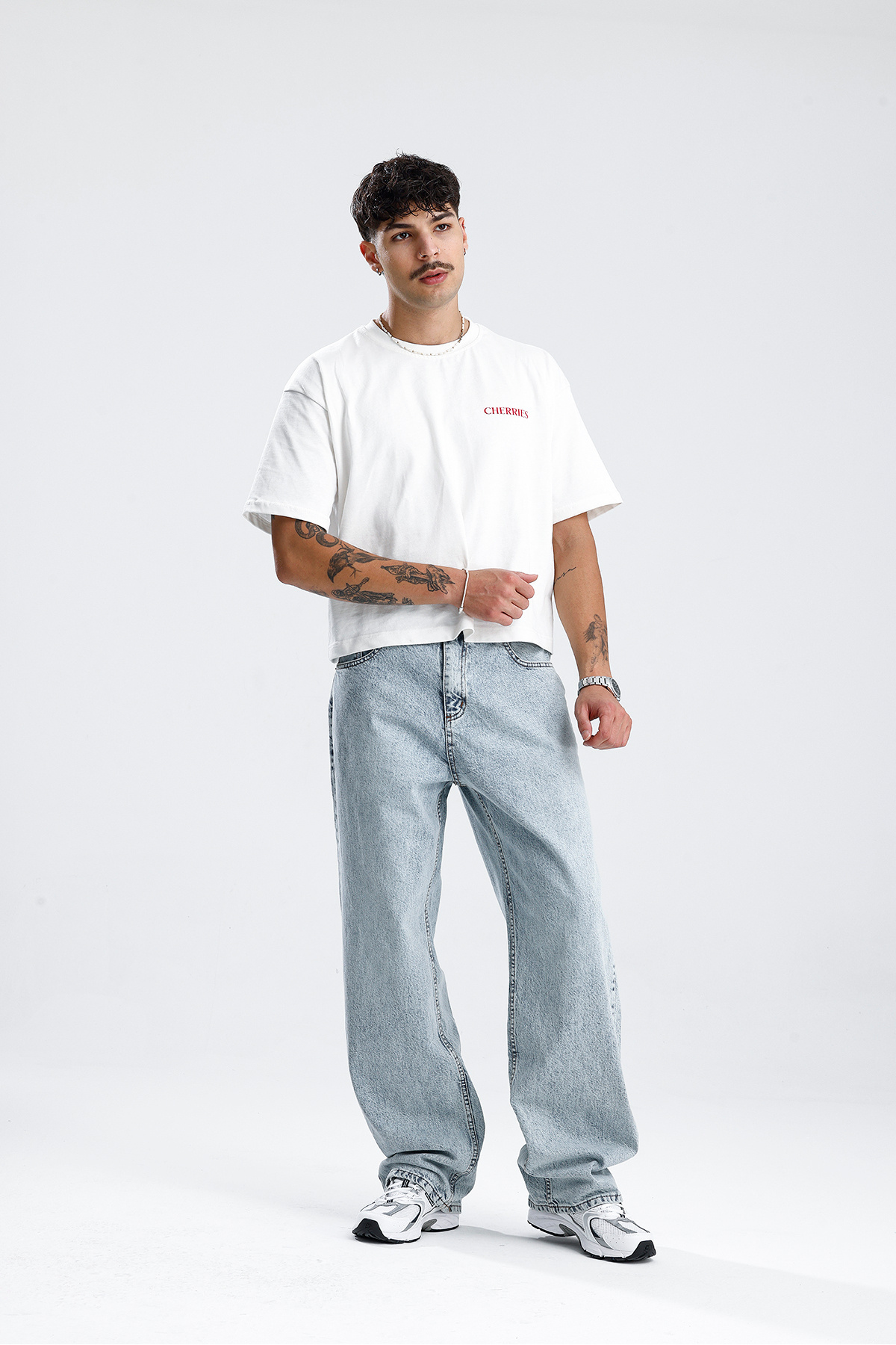 ATE STUDIOS Kar Yıkama Mavi Baggy Kot Pantolon görsel 7