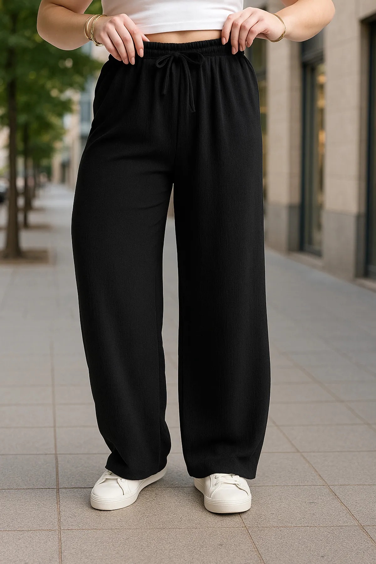 RİNNEAS  Kadın Siyah Büyük Beden Baggy Bol Kesim Pantolon ALTI Esnek Rahat Kumaş Eşofman Altı ŞAH MODAhjn - Görsel 3