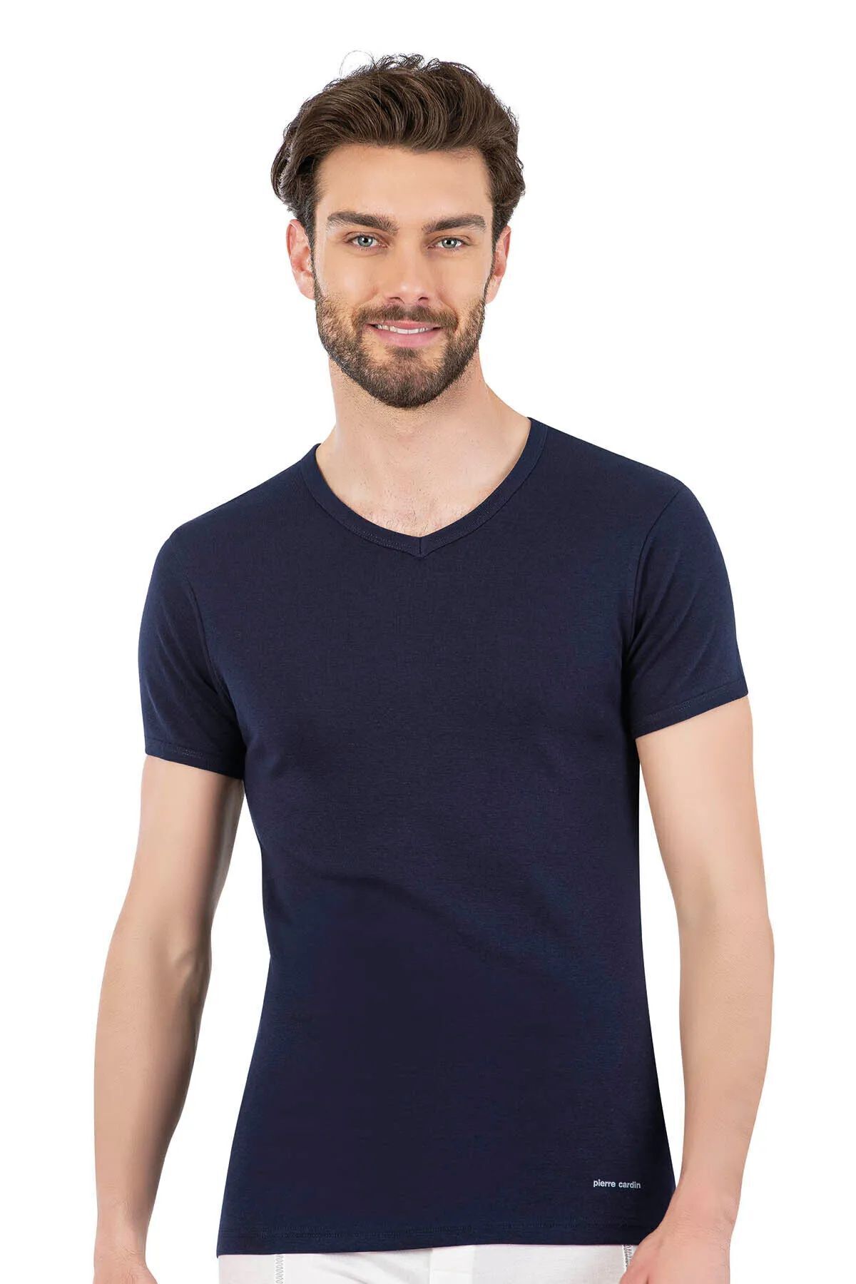 پیر کاردین زیرپیراهن آستین کوتاه یقه هفت آجدار مردانه 442 - سرمه‌ای