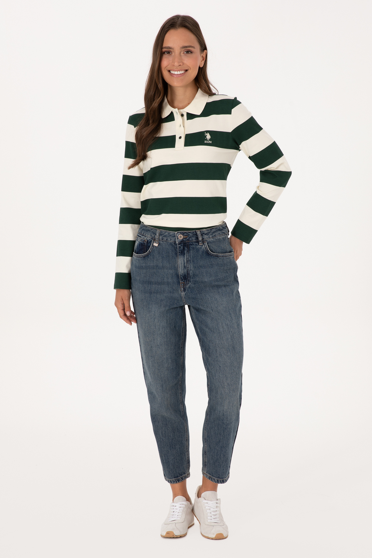 U.S. Polo Assn. Kadın Yeşil Mom High Waist Fit Jean Pantolon 50308815-DN0030