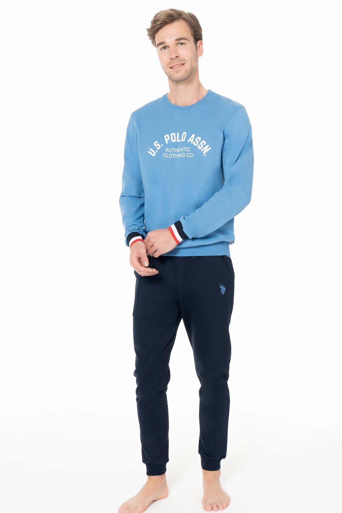 یو اس پولو ست لباس راحتی زمستانی مردانه اسلیم فیت با متن چاپی، پارچه بافته شده دو نخ، بالا و پایین