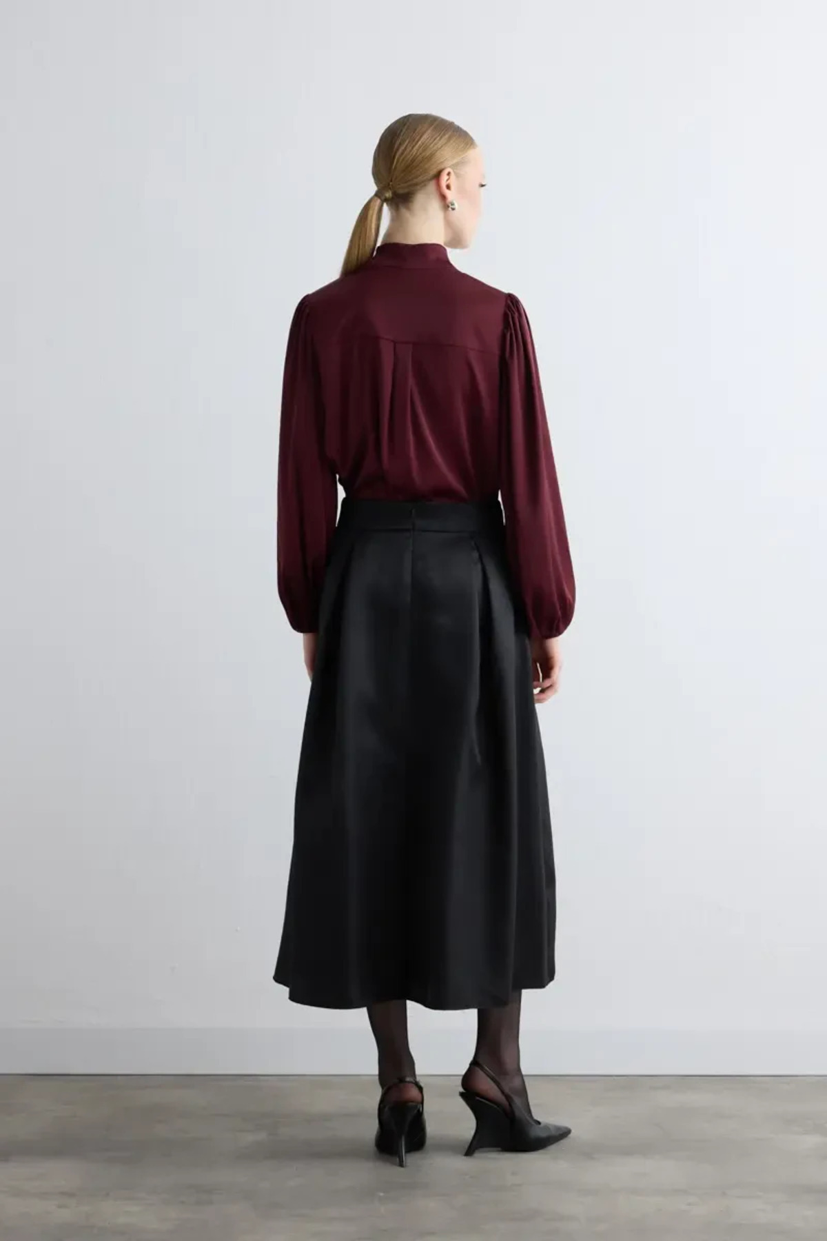 Gusto  Tafta Midi Etek - Siyah - Görsel 6