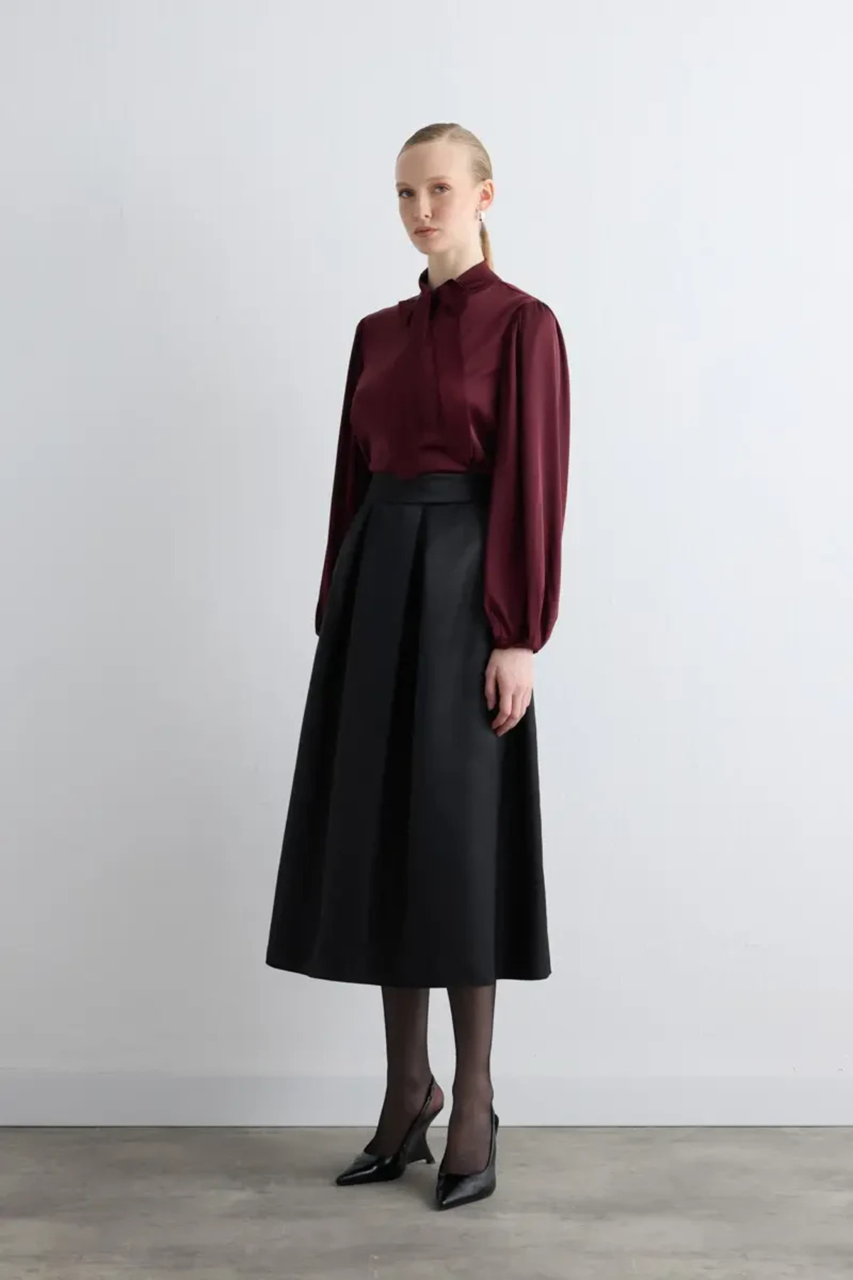 Gusto  Tafta Midi Etek - Siyah - Görsel 5