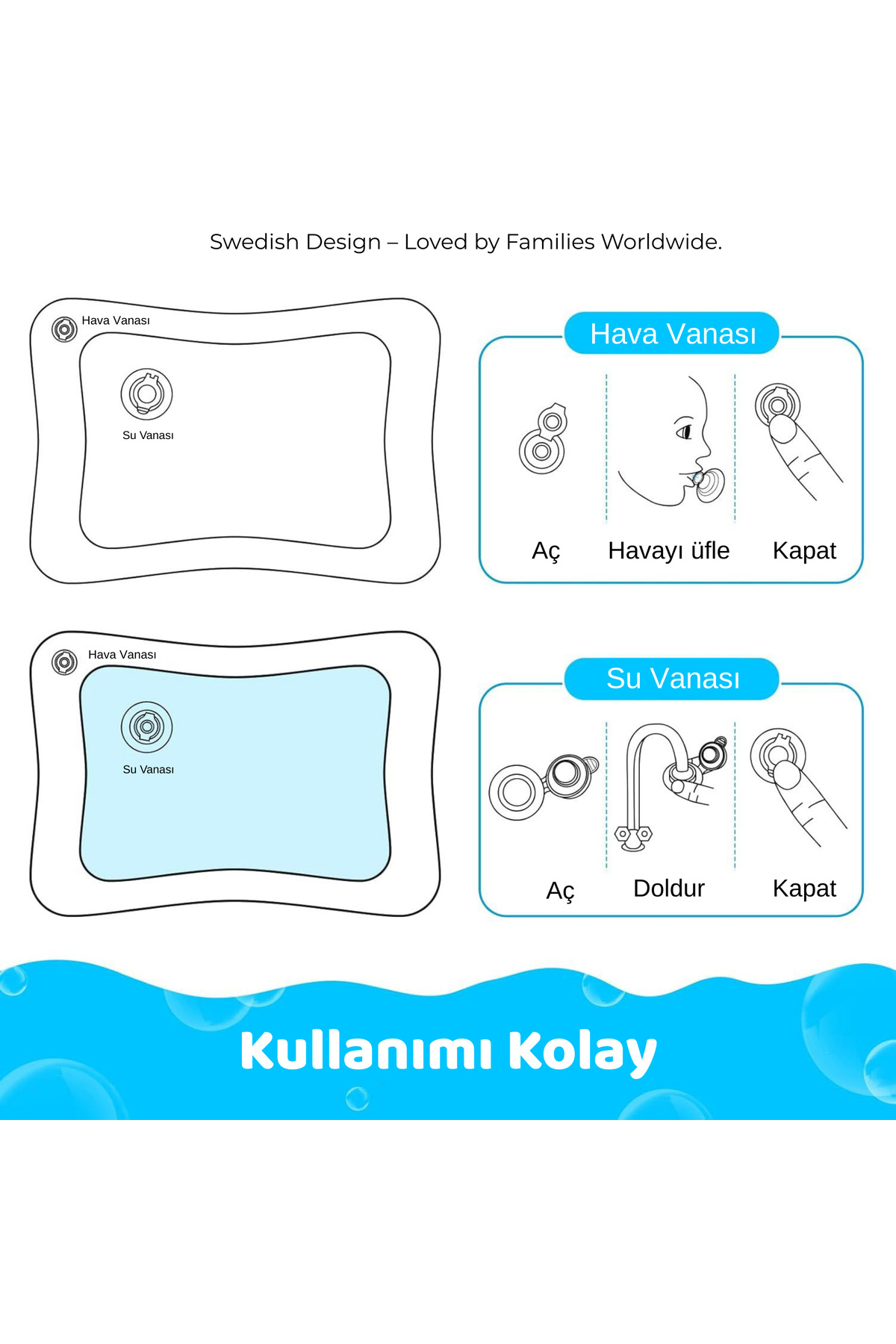 Sweden Baby Bebek Su Oyun Matı (Tummy Time) – Test Raporlu, Sızdırmaz ve BPA’sız fotoğrafı 6 (önizleme)