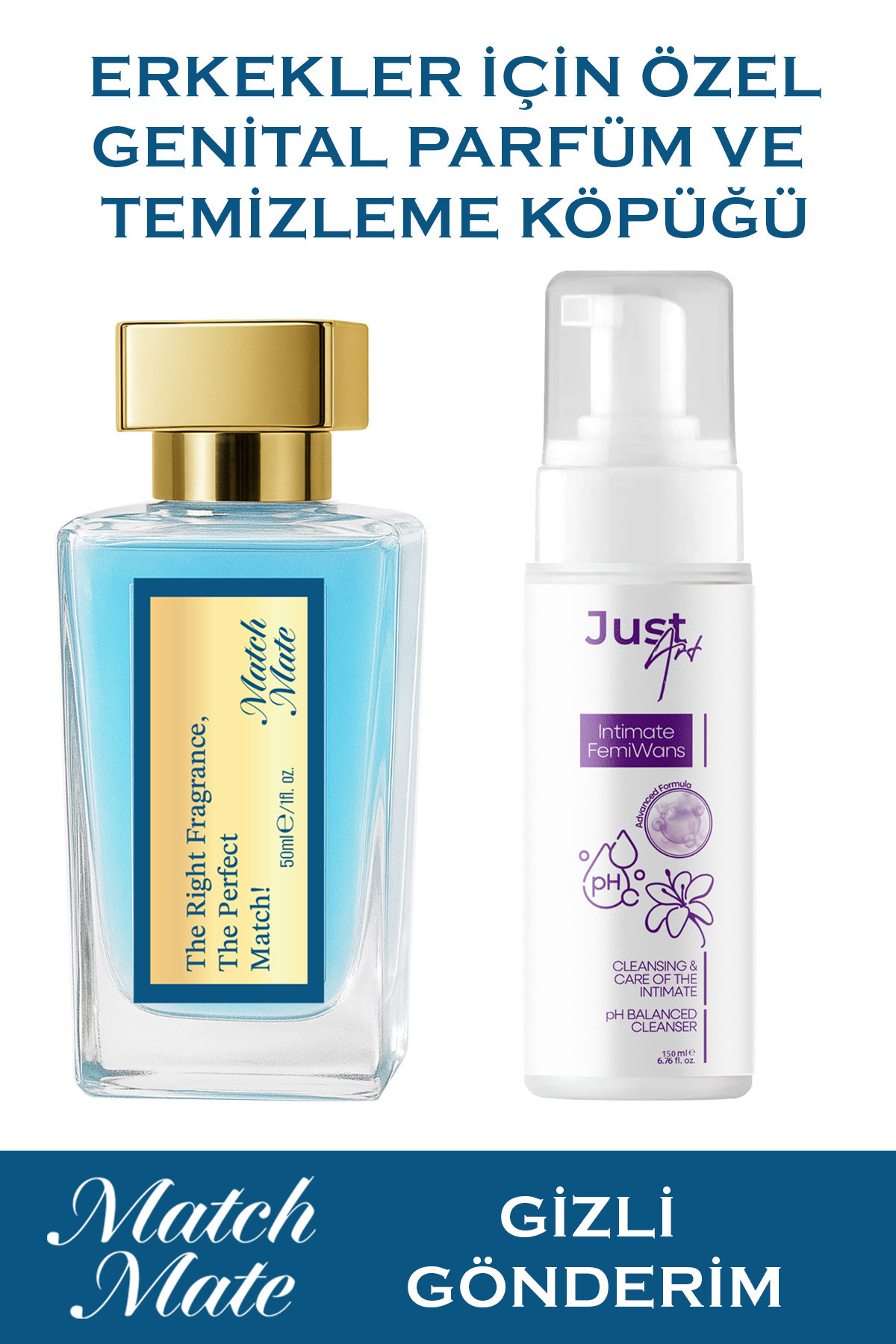 Just Art Match Mate Erkek Genital Bölge Parfümü ve İntim Temizleme Jeli Koku Giderici Set