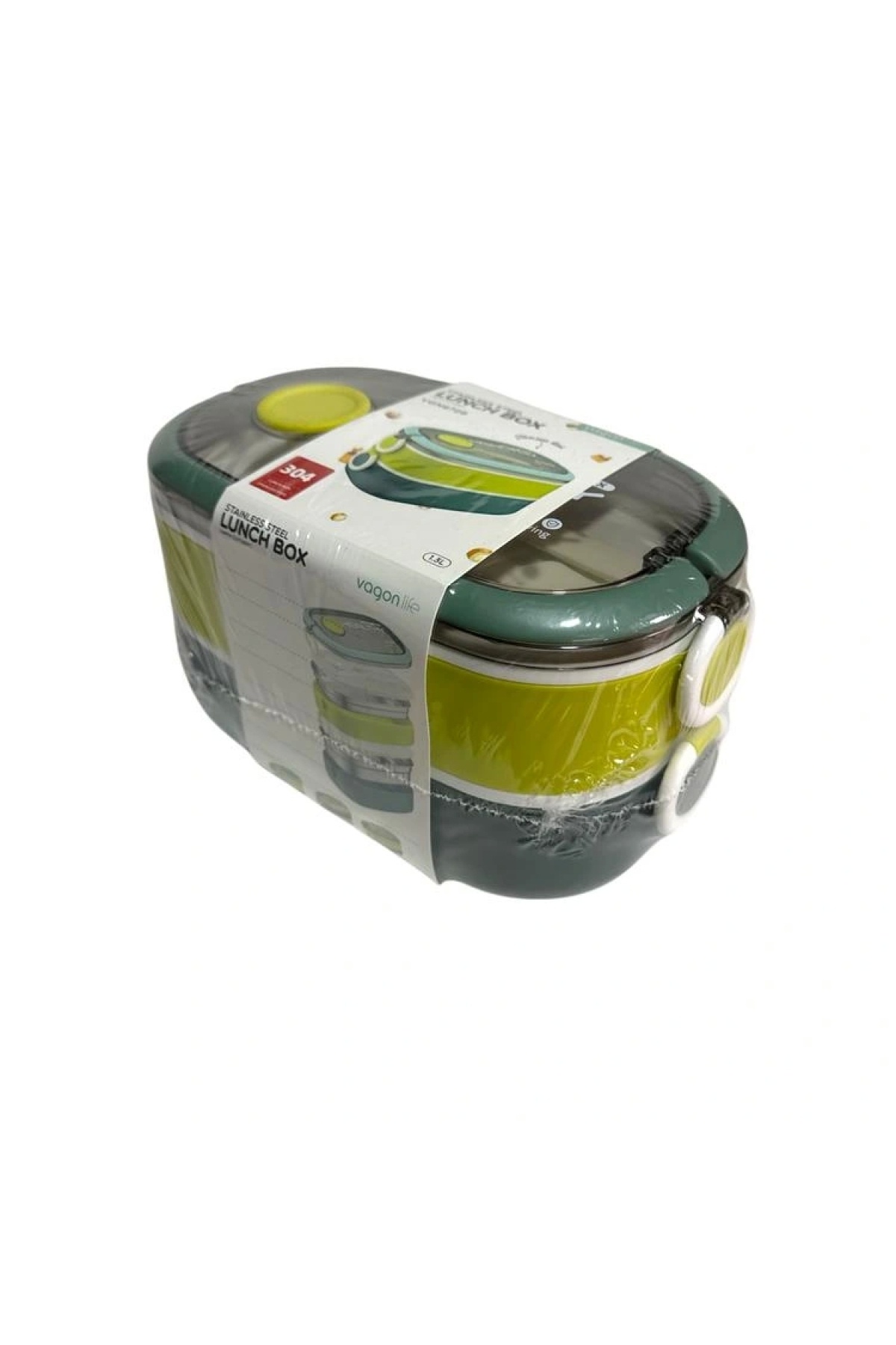 Vagonlife ÇELİK YEMEK KABI 2 KATLI LUNCH BOX 900ml - VGN6729 YEŞİL-SARI