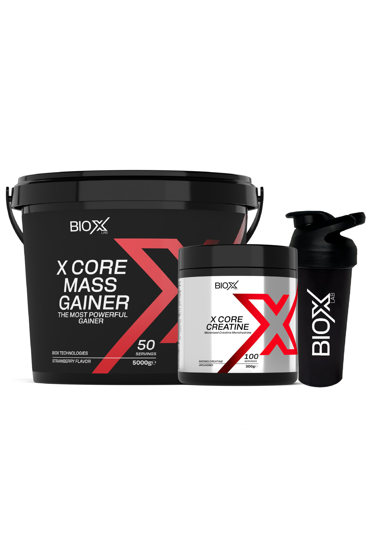 Bioxlab Mass Gainer Çilek 5 kg 50 Servis + Kreatin 300 gr 100 servis + Shaker