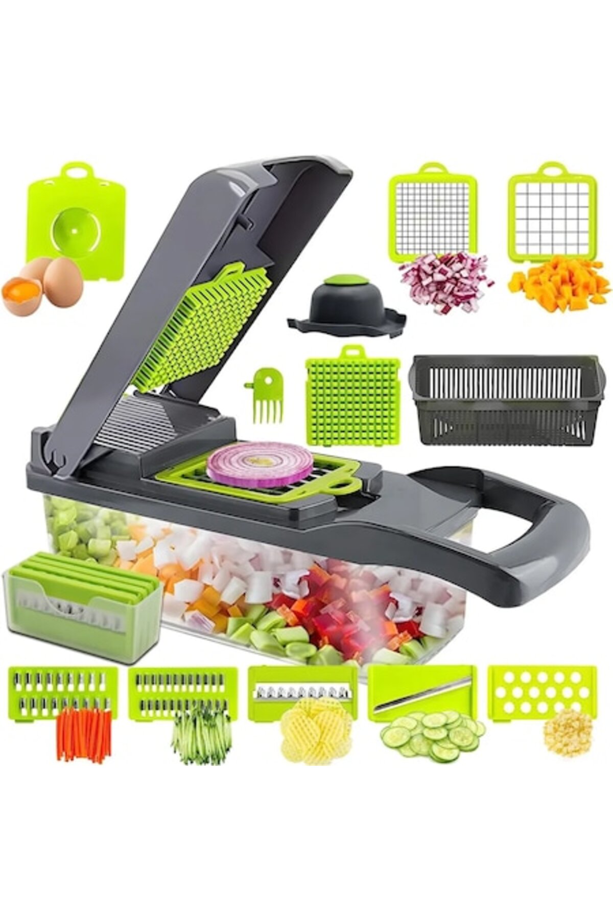 Chelfonds Χειροκίνητος κόφτης λαχανικών, 16 σε 1, γκρι/πράσινο