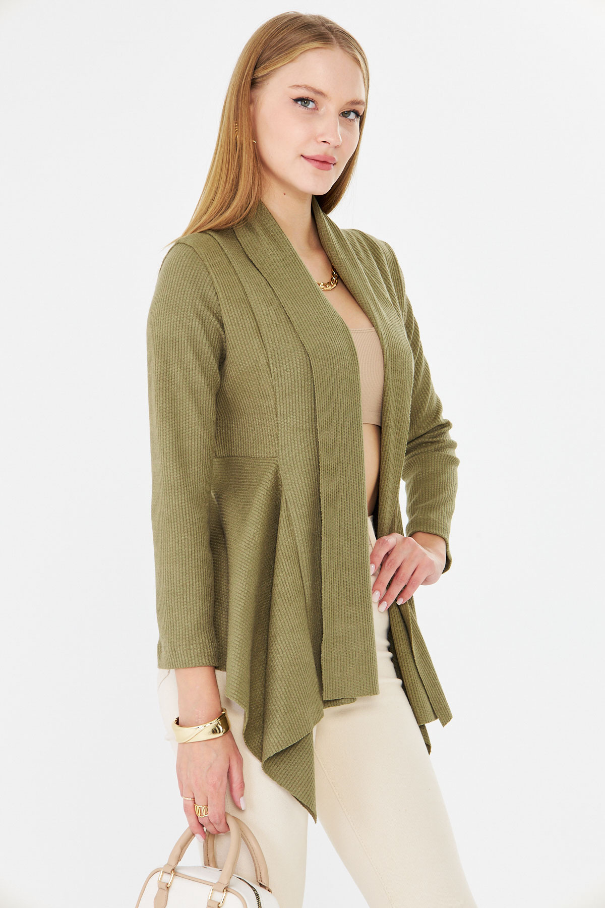 armonika  Kadın Haki Desenli Triko Salaş Hırka ARM-26K001006 - Görsel 4