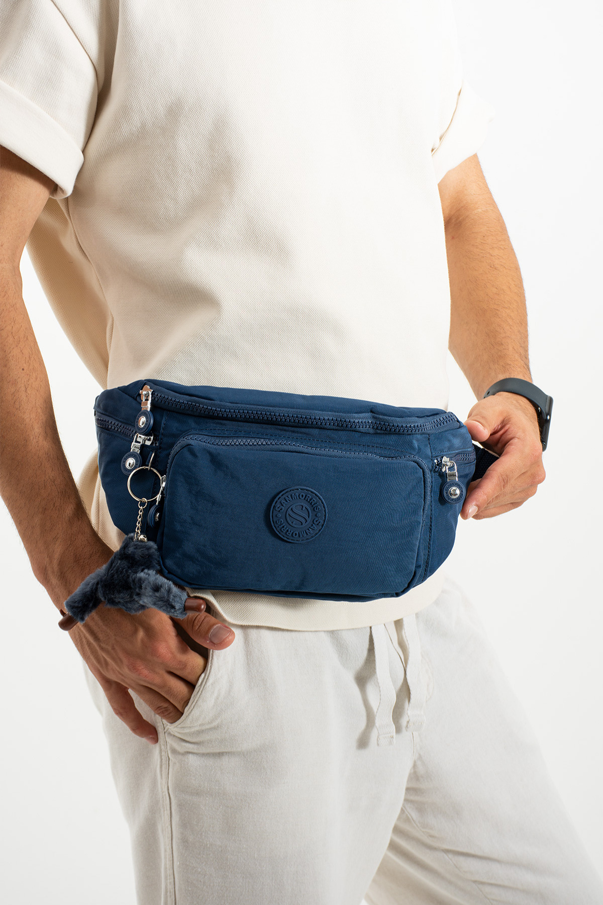 Çantaland  Unısex Krinkıl Kumaş Suya Dayanıklı Çok Gözlü Omuz Ve Bel Çantası + Maymun Anahtarlık Hediyeli