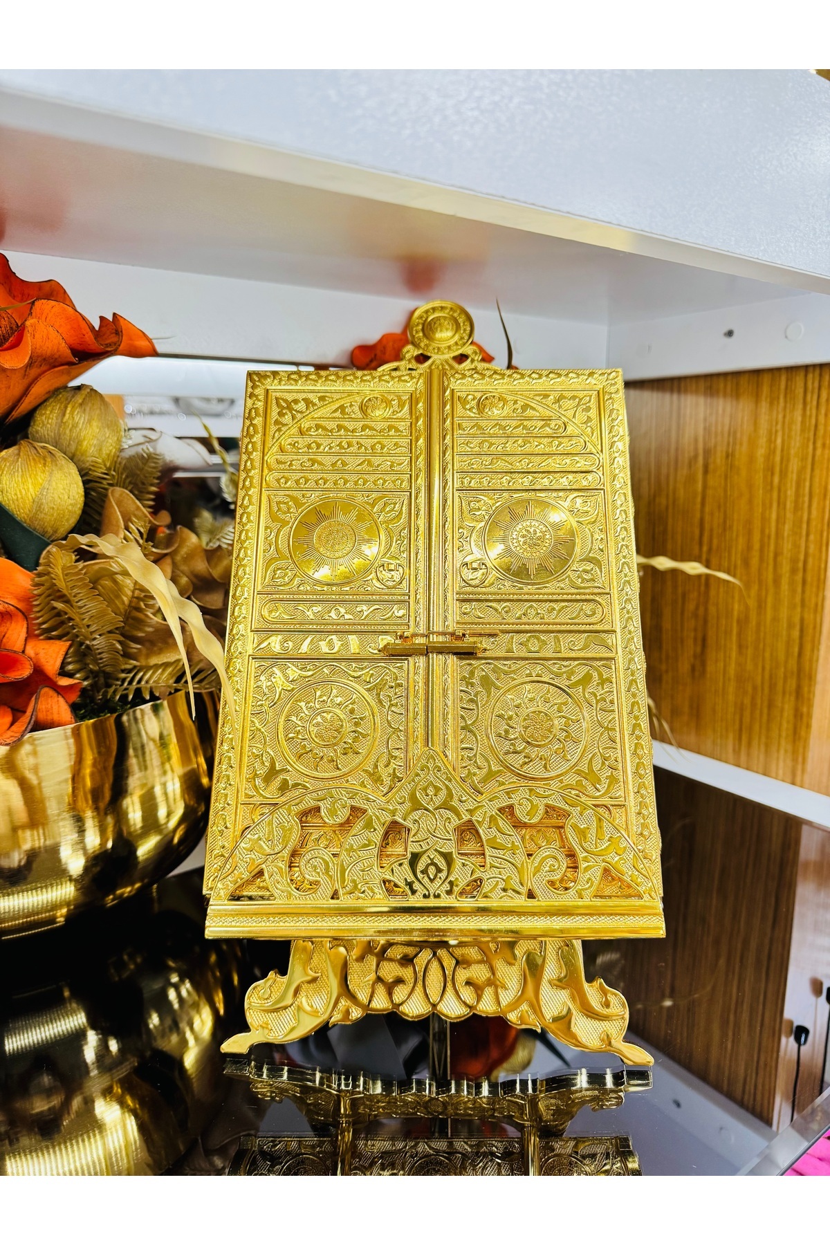 EVRA Gold Standlı Pirinç Yeni Model Büyük Boy Kuranı Kerim Kutusu