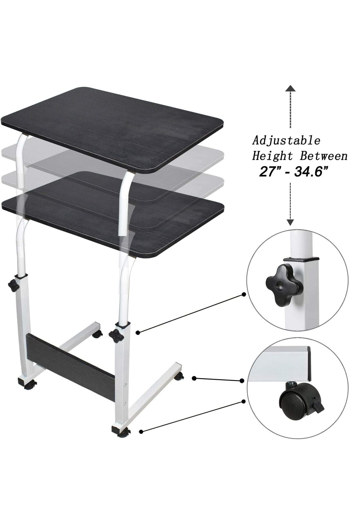 🖥️ طاولة لاب توب قابلة للتعديل 90×40×60 سم – لون اسود في ابيض مع عجلات للسرير والأريكة,مكتب لابتوب