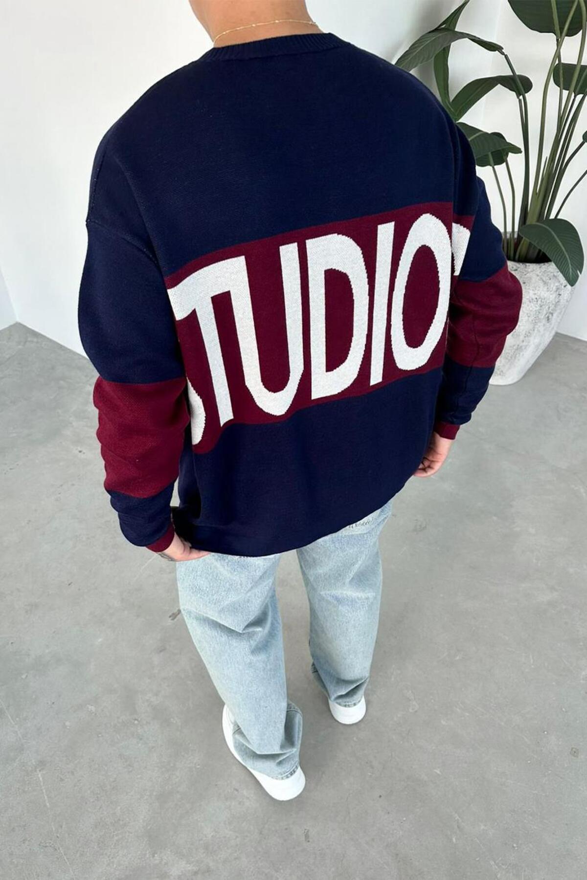 HAFKA  Lacivert Studios Club Oversize Triko Kazak - Görsel 4