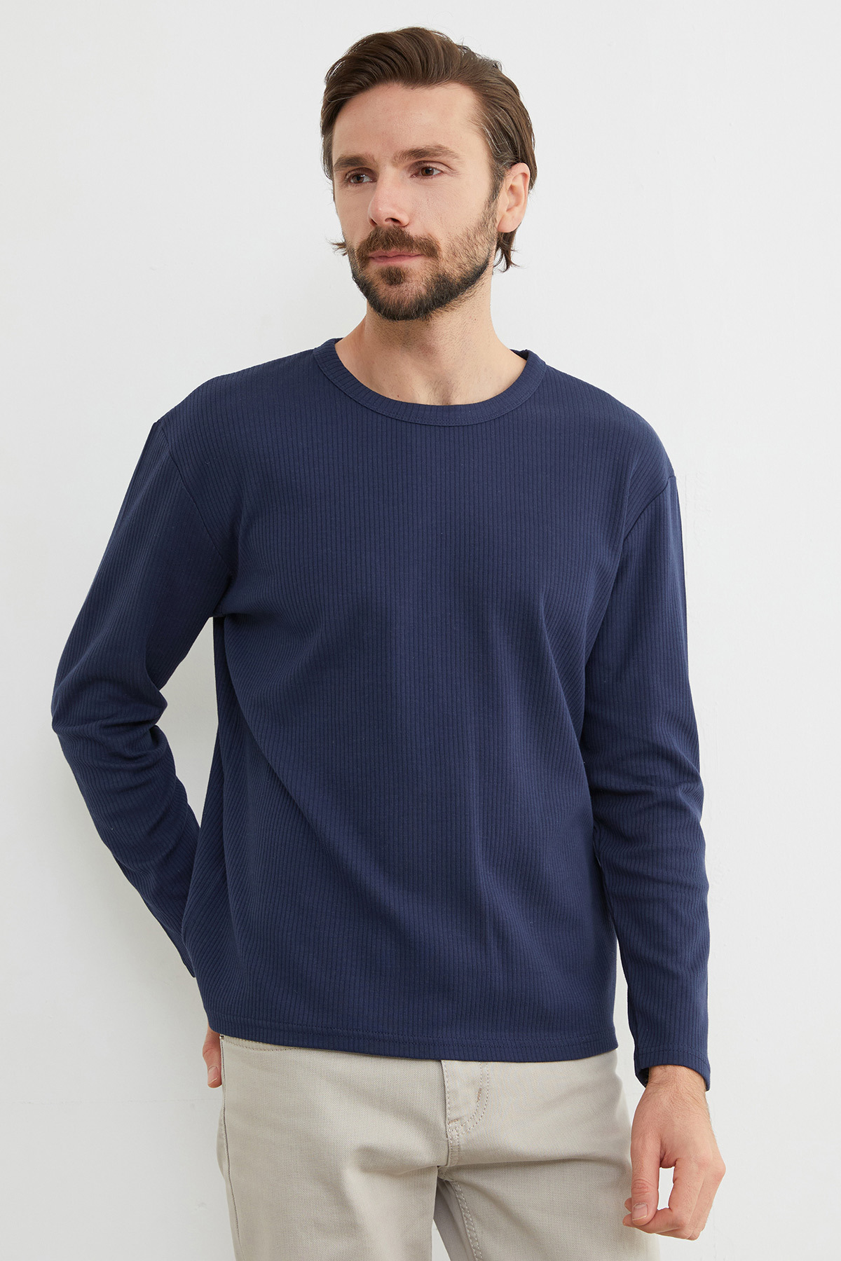 Fulla Moda Fitilli Bisiklet Yaka Likralı Body