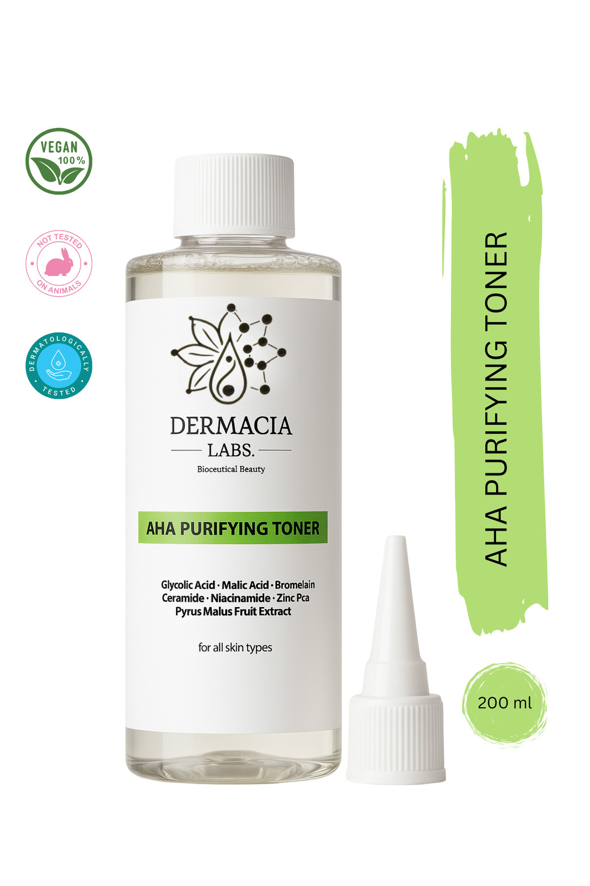 Dermacia Labs Bioceuticals Beauty Aydınlatıcı, Leke Karşıtı, Glikolik Tonik, Zinc Pca, Ceramide, Niacinamide 200 ml — DL-TN200