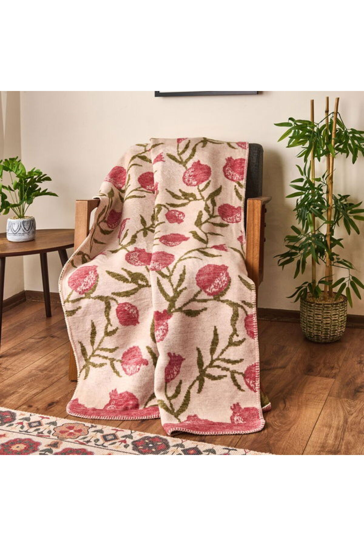 Evidea Soft Granate Pamuklu Tv Battaniyesi - Ekru / Kırmızı - 130x170 cm