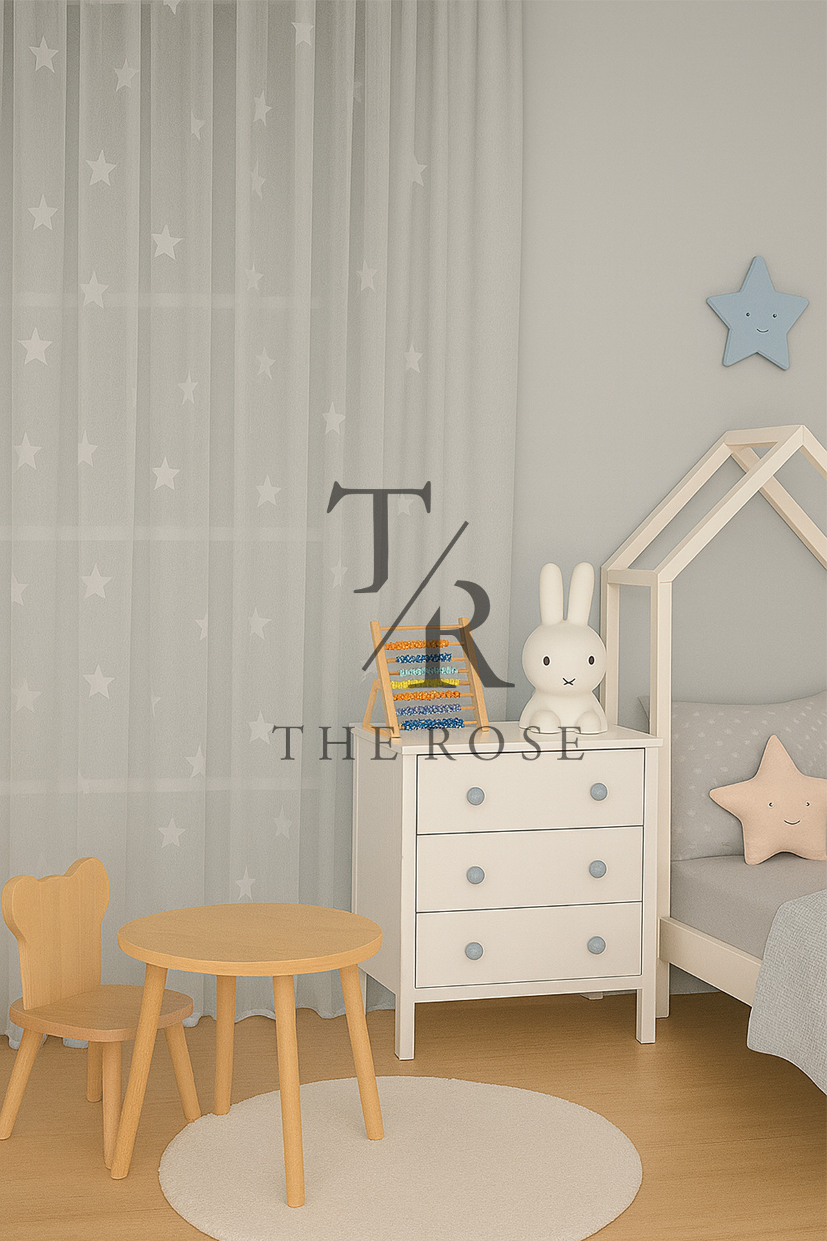 The Rose Beyaz Yıldızlı Tül Perde, Unısex Çocuk Odası, Sık Pile, Düz, Sade, Tül Perde, Kornişli, Beyaz fotoğrafı 2 (önizleme)