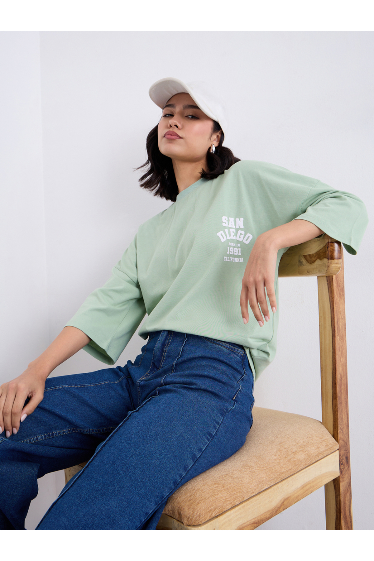 Styli Green Oversized Back Graphic Print T-Shirt