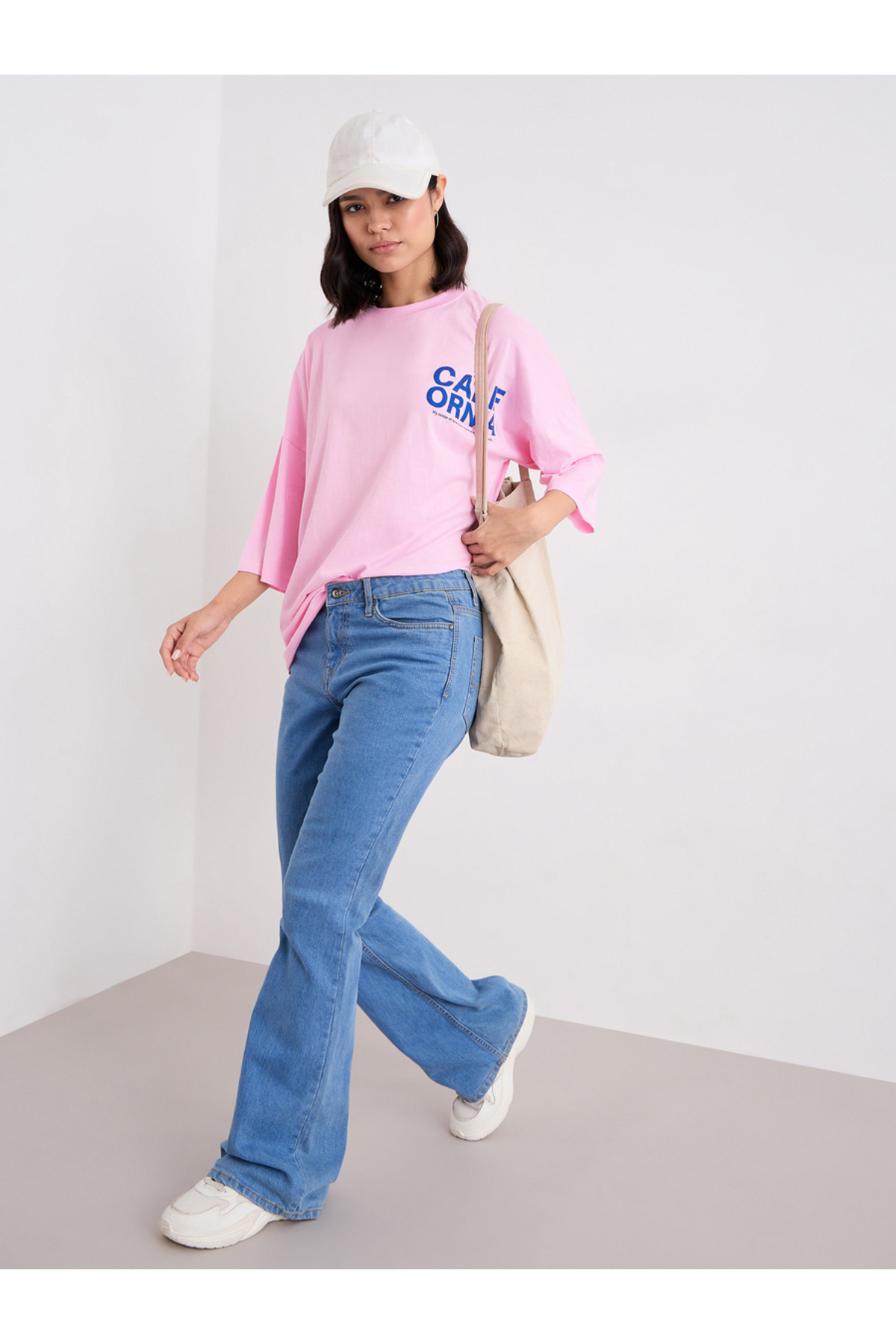 Styli Slogan Print Round Neck Oversized T-Shirt